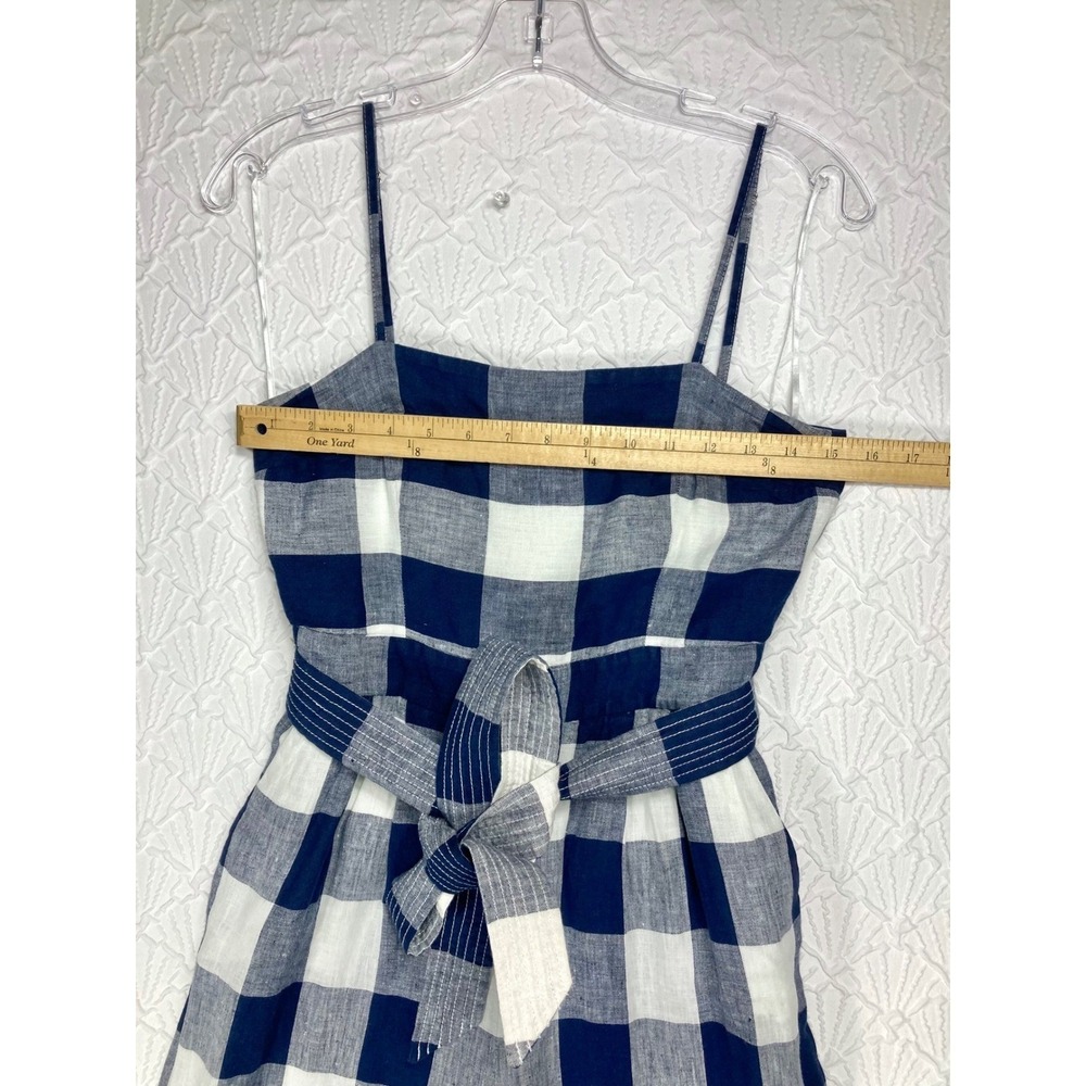 J. Crew Gingham Linen Wide Leg Jumpsuit Women S Navy Ivory Summer Coastal Vacay - Picture 7 of 13